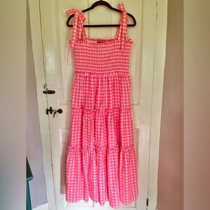 Pomander Place Pink Gingham Midi Dress